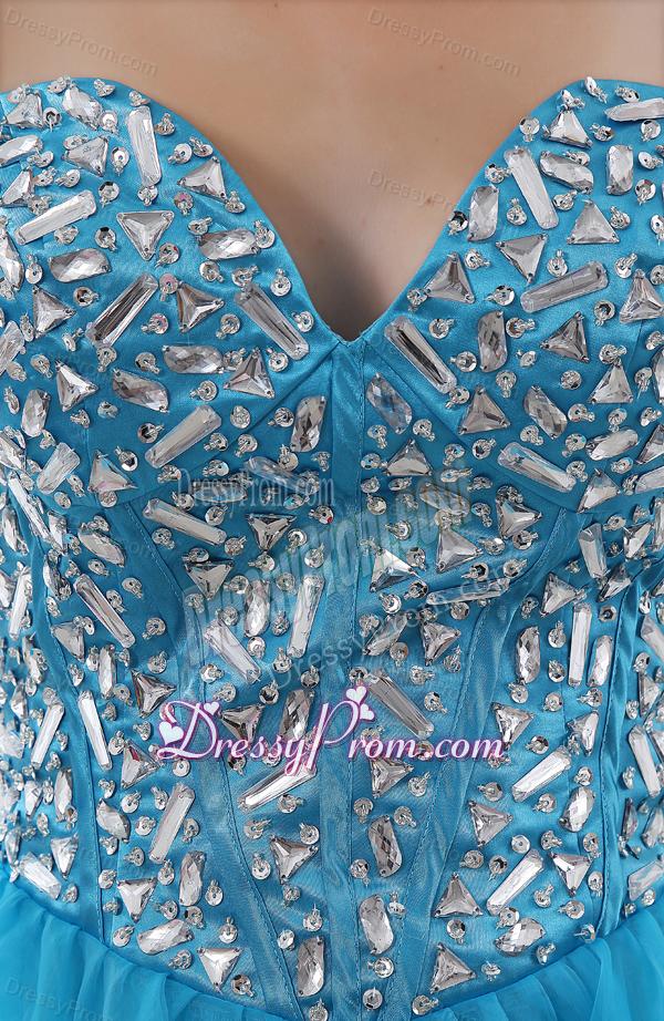 A-line Lovely Sweetheart Beading Baby Blue Prom Dress in Blue