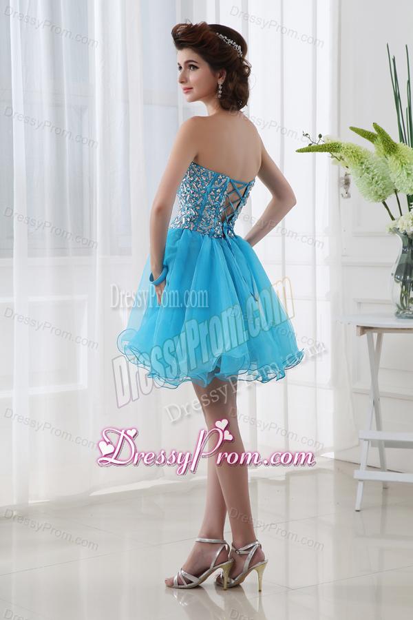 A-line Lovely Sweetheart Beading Baby Blue Prom Dress in Blue