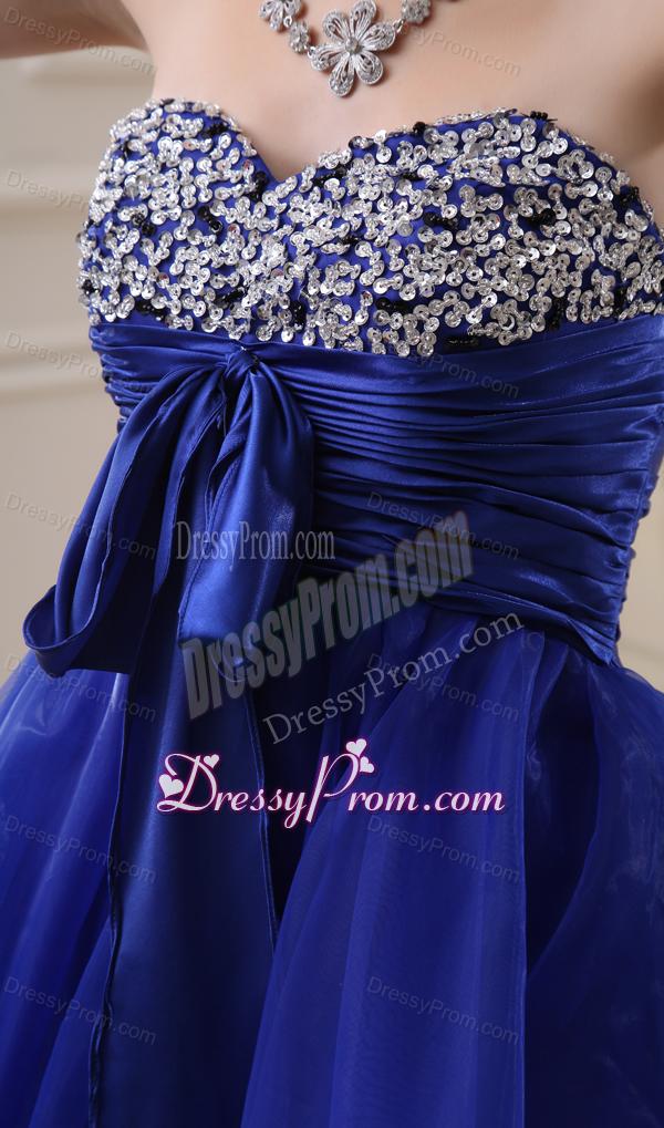 A-line Organza Peacock Blue Prom Dress with Beading Ruchings Sweatheart