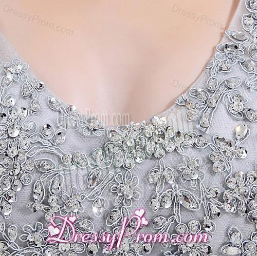 Column Square Court Train Appliques Beading Taffeta White Prom Dress