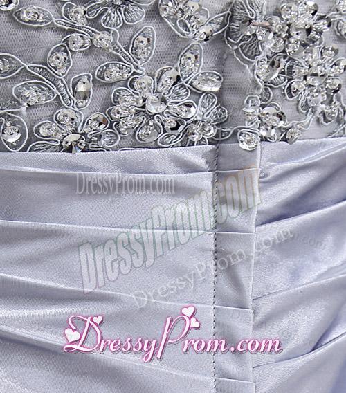 Column Square Court Train Appliques Beading Taffeta White Prom Dress