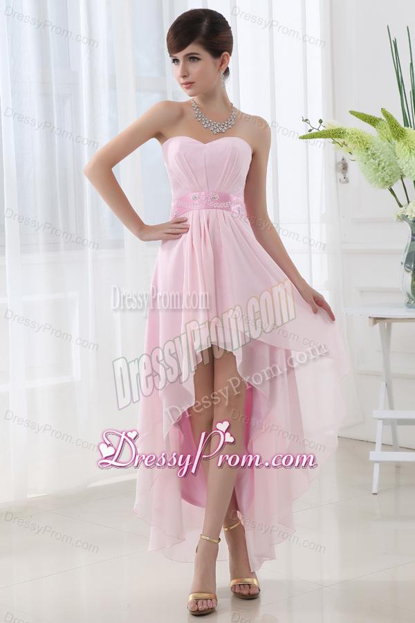 Empire Belt High-low Sweatheart High-low Baby Pink Dress Prom Dress