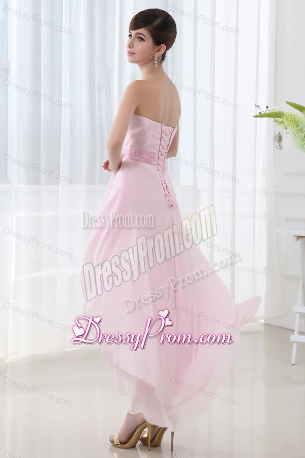 Empire Belt High-low Sweatheart High-low Baby Pink Dress Prom Dress