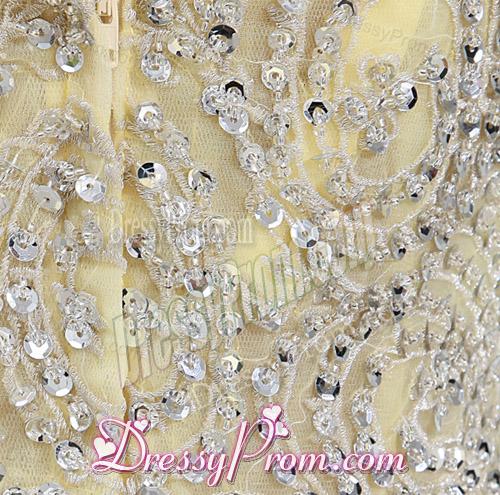 Empire Court Train Yellow Beading One Shoulder Prom Dress