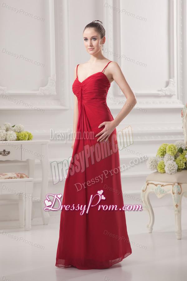 Empire Spagetti Straps Floor-length Ruching Wine Red Prom Dress