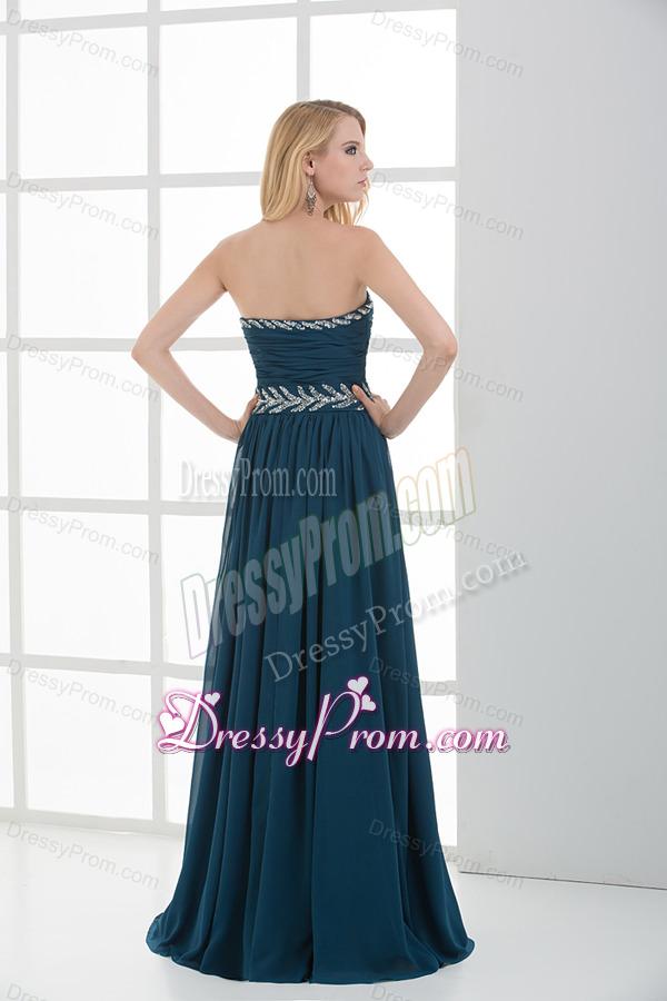 Empire Strapless Beading Blue Floor-length Chiffon Prom Dress