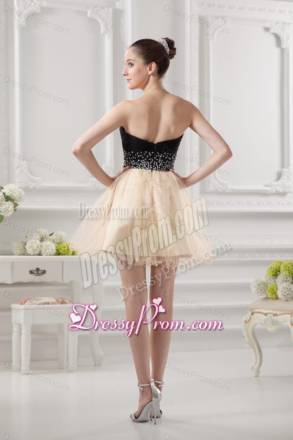 Sweetheart Organza Beading Organza Champagne Prom Dress