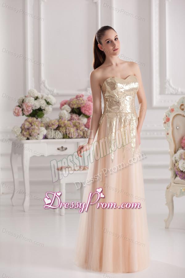 Column Sweetheart Serquins Champagne Floor-length Prom Dress