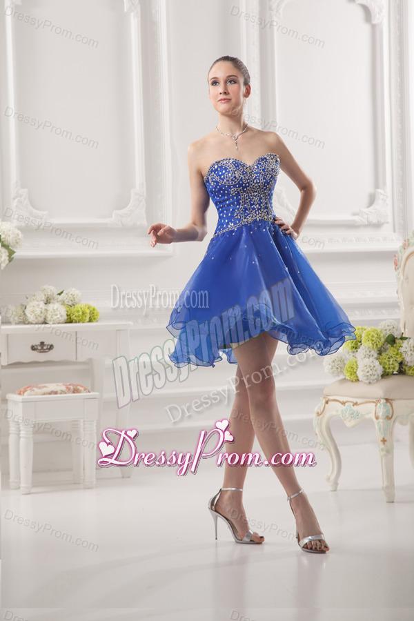 Sweetheart A-line Royal Blue Organza Prom Dress with Beading