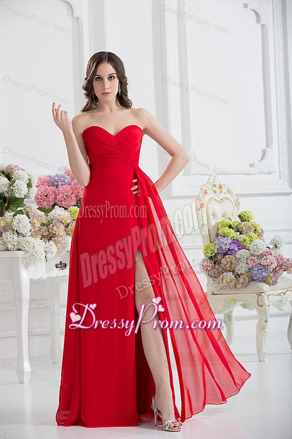 Sweetheart Empire Ruching Chiffon Prom Dress in Red