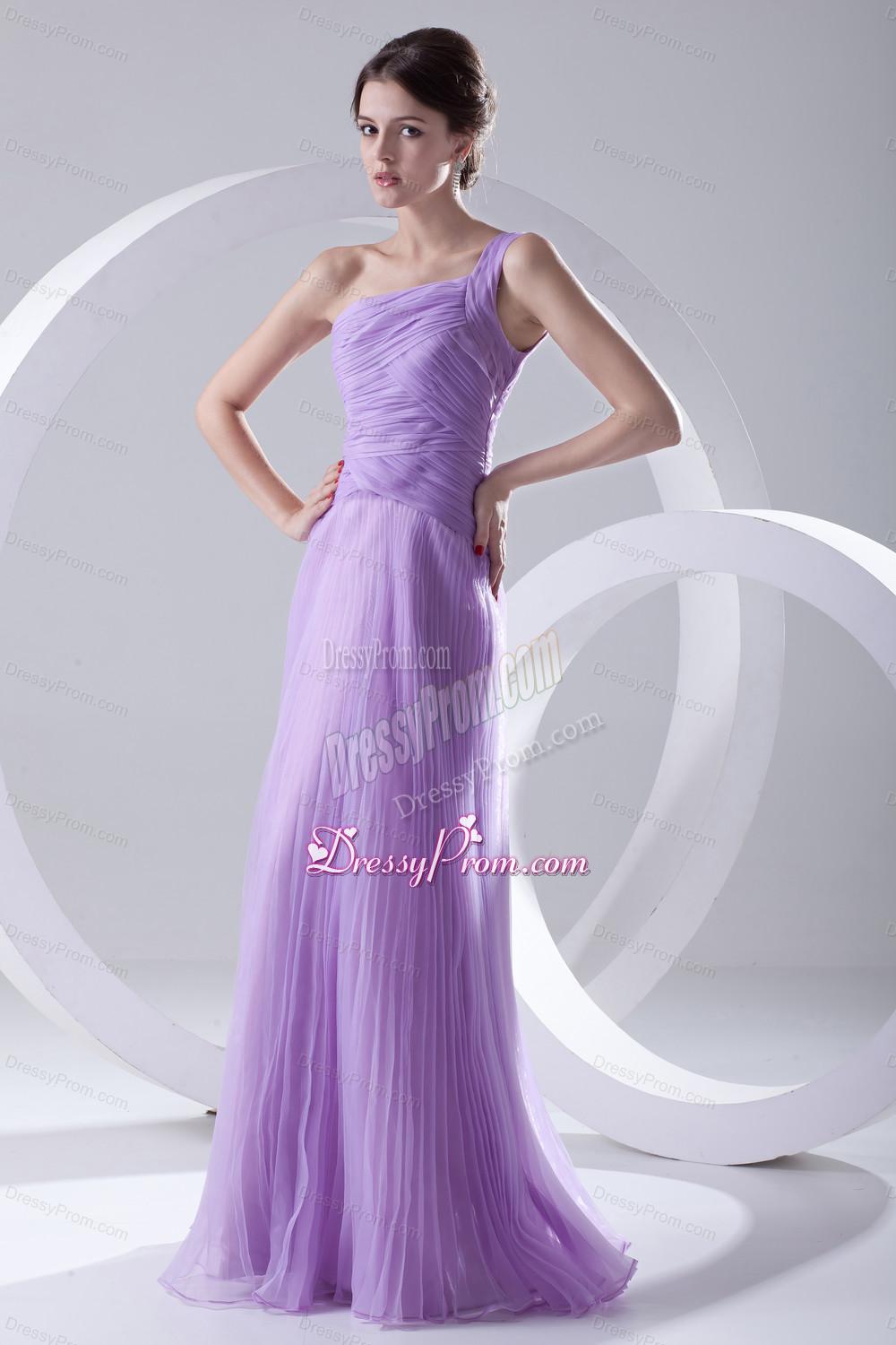 A-line One Shoulder Organza Floor-length Lavender Prom Dress