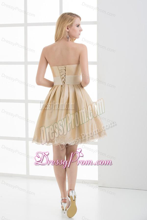 A-line Strapless Sleeveless Embroidery Champagne Prom Dress
