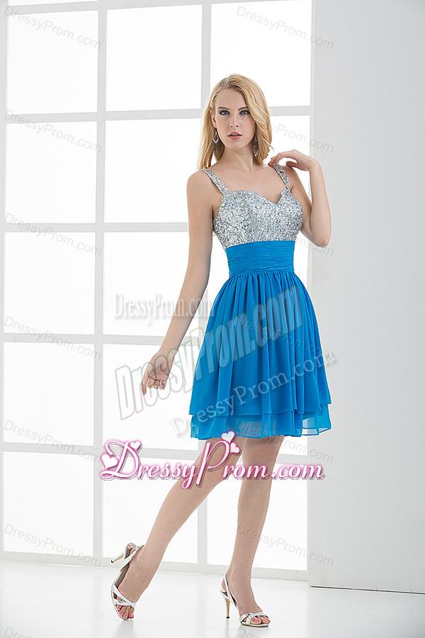 A-line Straps Sleeveless Beading and Ruching Prom Dress