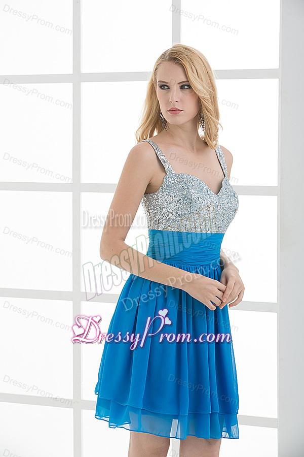 A-line Straps Sleeveless Beading and Ruching Prom Dress
