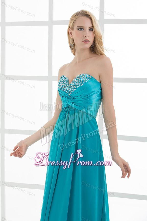 Empire Teal Blue Sweetheart Floor-length Beading Taffeta Prom Dress