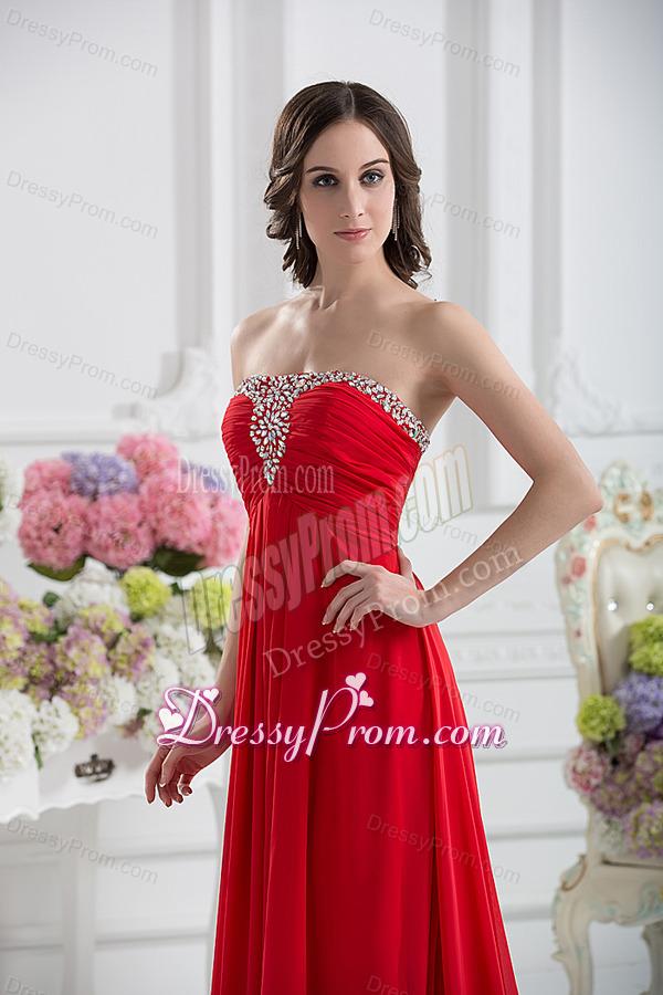 Strapless Empire Beading Ruching Prom Dress with Red