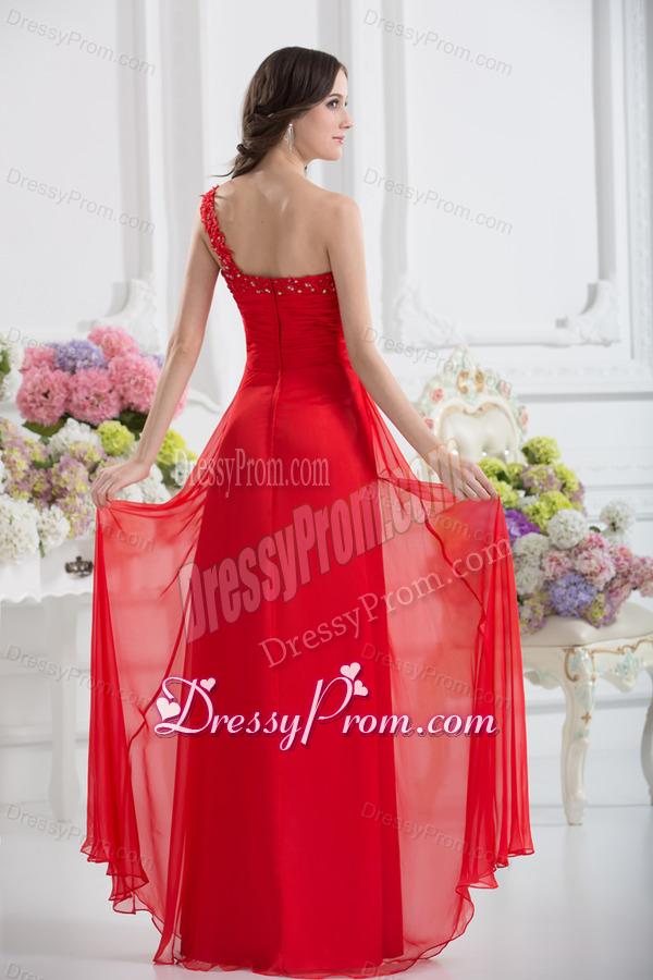 Sweetheart One Shoulder Empire Beading Red Prom Dress