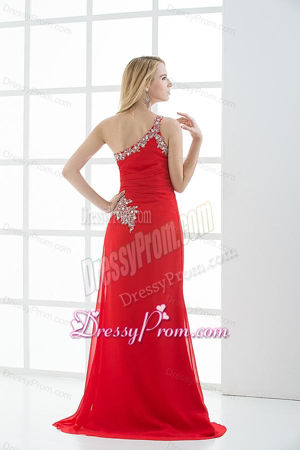 Empire One Shoulder Prom Dress with Beading and Ruching