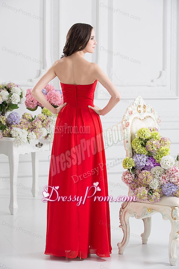 Red Empire Strapless Chiffon Floor-length Prom Dress