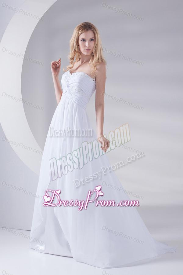 White Sweetheart Appliques Prom Dress with Brush Train 2014