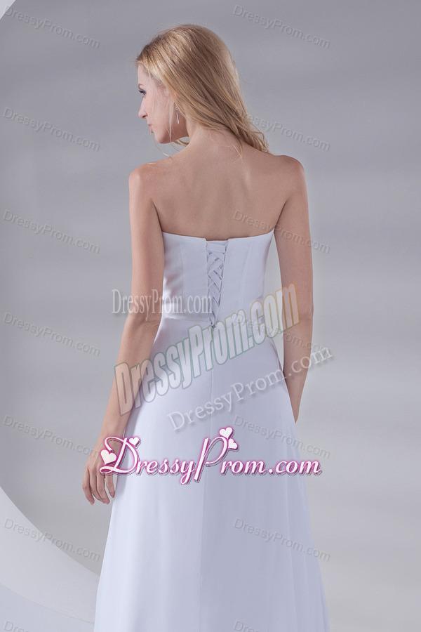 White Sweetheart Appliques Prom Dress with Brush Train 2014