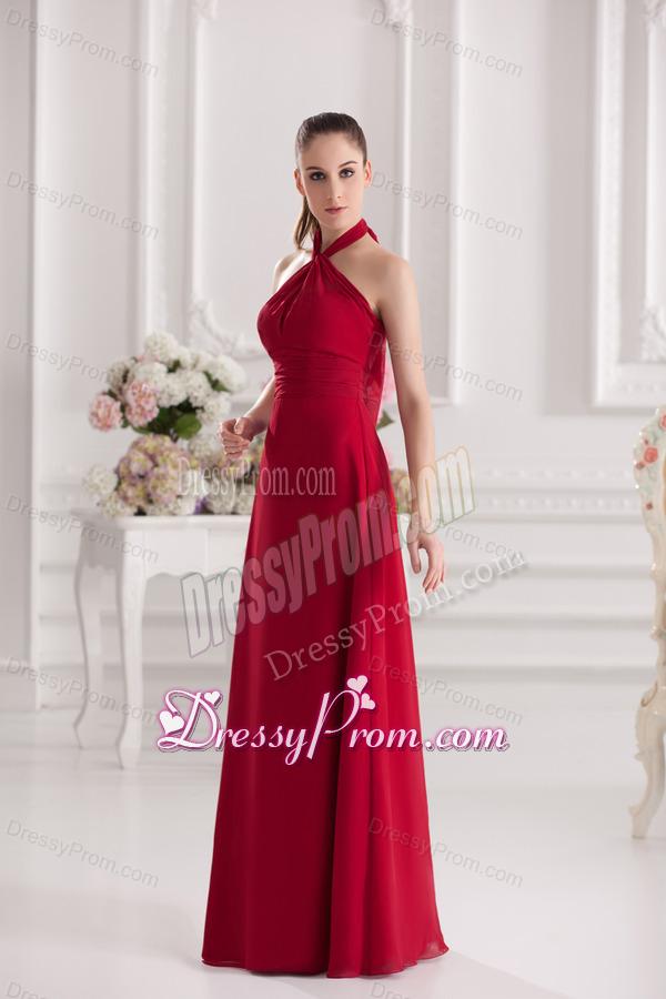 A-line Halter Top Floor-length Ruching Satin Prom Dress