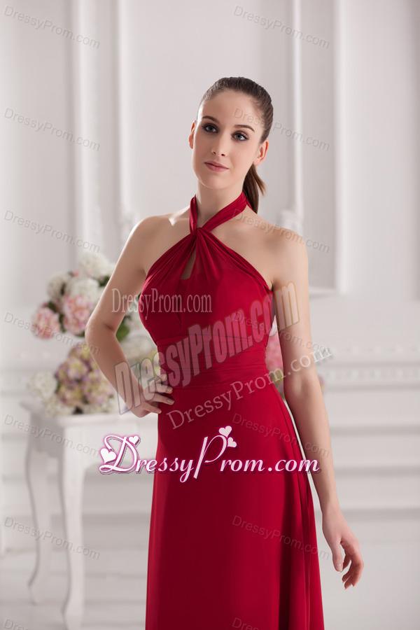 A-line Halter Top Floor-length Ruching Satin Prom Dress