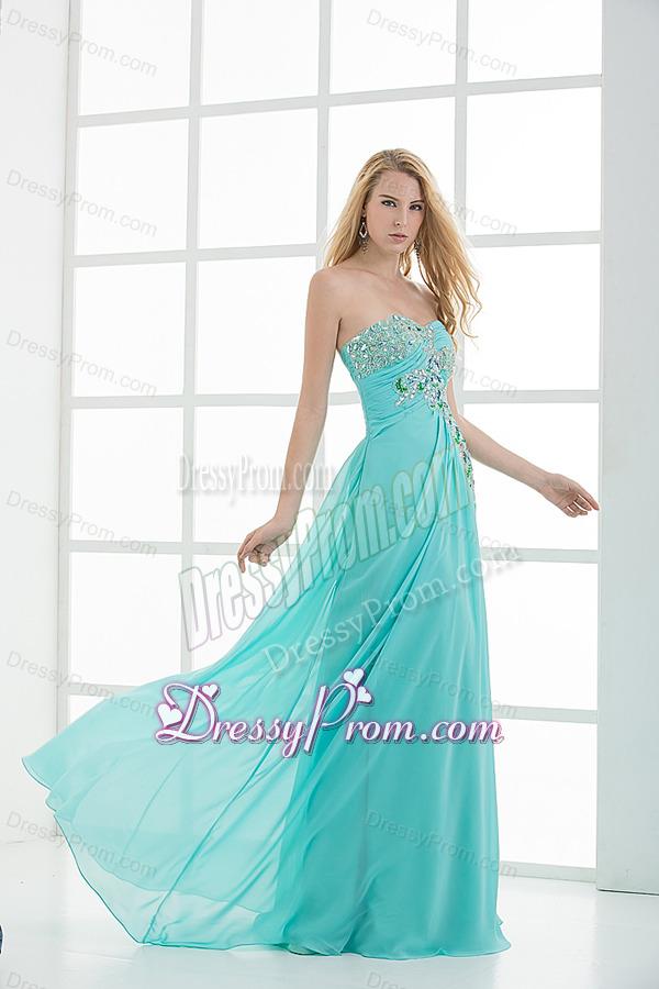 Column Sweetheart Floor-length Applique Aqua Blue Prom Dress