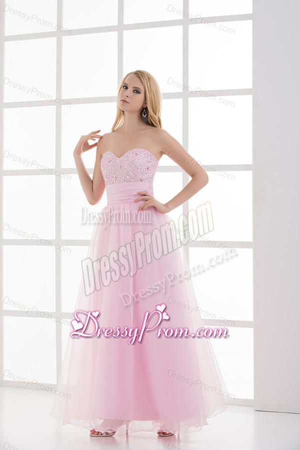 Baby Pink A-line Sweetheart Prom Dress with Beading and Ruching