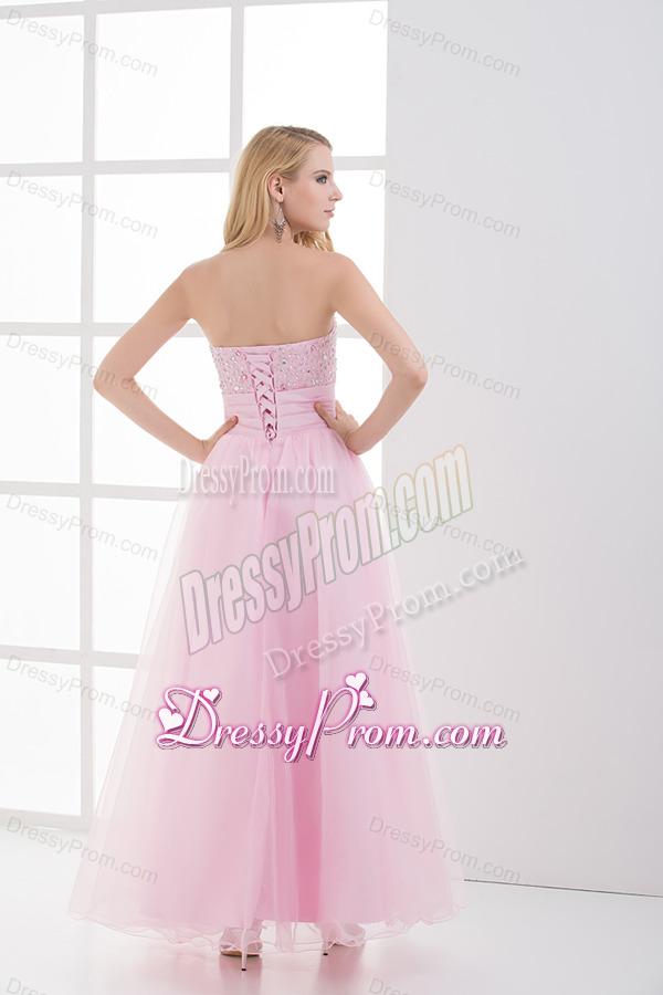 Baby Pink A-line Sweetheart Prom Dress with Beading and Ruching