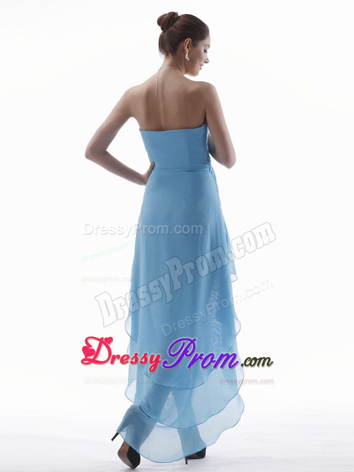 Light Blue V-neck High-low Chiffon Prom Theme Dresses on Promotion