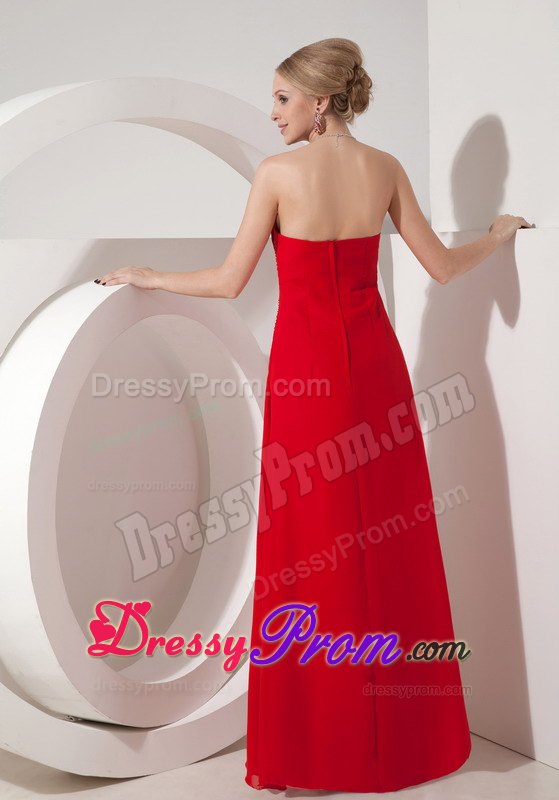 Chiffon Column Strapless Wine Red Prom Dress with Beading