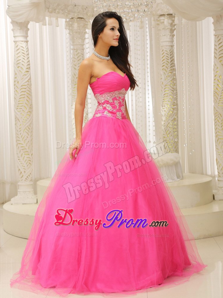 A-line Sweetheart Hot Pink Prom Celebrity Dress with Appliques