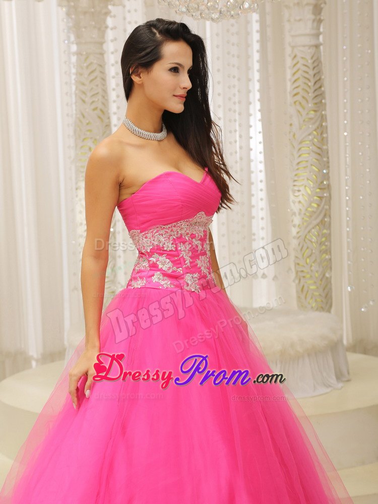 A-line Sweetheart Hot Pink Prom Celebrity Dress with Appliques