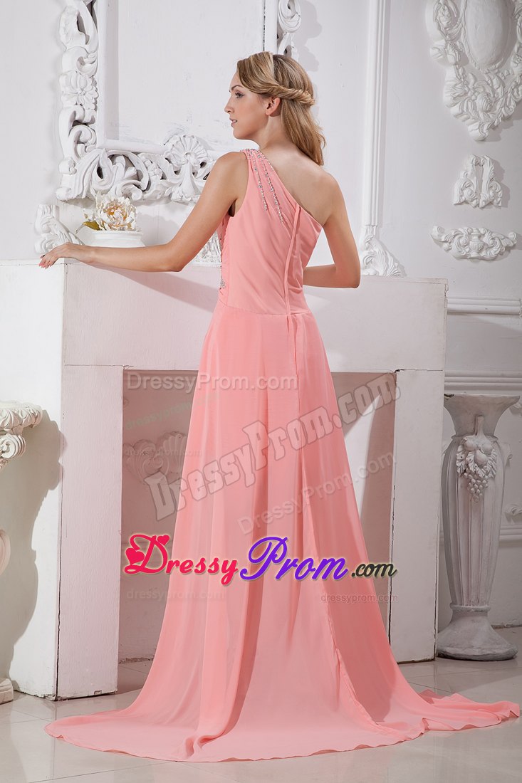 Watermelon Red One Shoulder High-low Chiffon Ruched Prom Dress