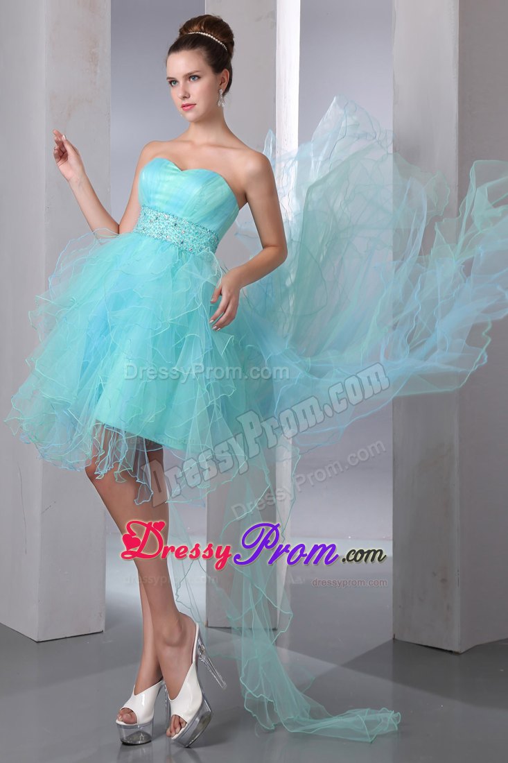 Inexpensive Aqua Blue Sweetheart Prom Dress Asymmetrical Beaded