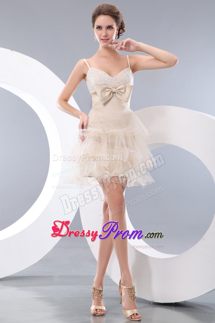 Cute Spaghetti Straps Short Prom Cocktail Dres with Bowknot