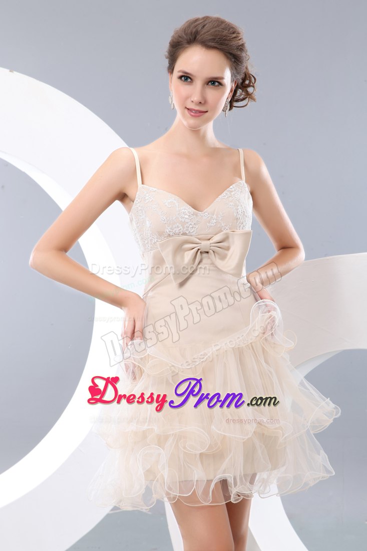 Cute Spaghetti Straps Short Prom Cocktail Dres with Bowknot
