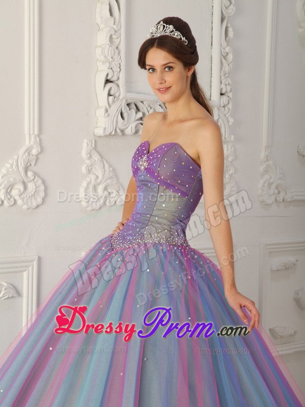 Sweetheart Ball Gown Tulle Beading Quinceanera Dress in Multi -color