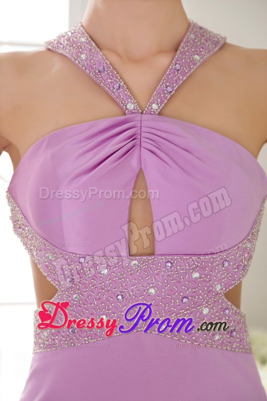 2013 Lavender Beaded Crisscross Back Prom Dress Sweep Train