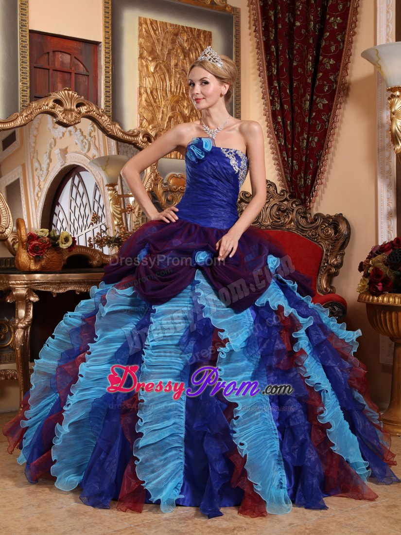 Appliques with Beading Multi-color Ball Gown Strapless Quinceanera Dress