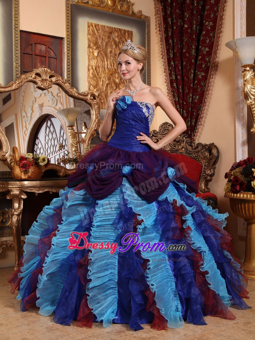 Appliques with Beading Multi-color Ball Gown Strapless Quinceanera Dress