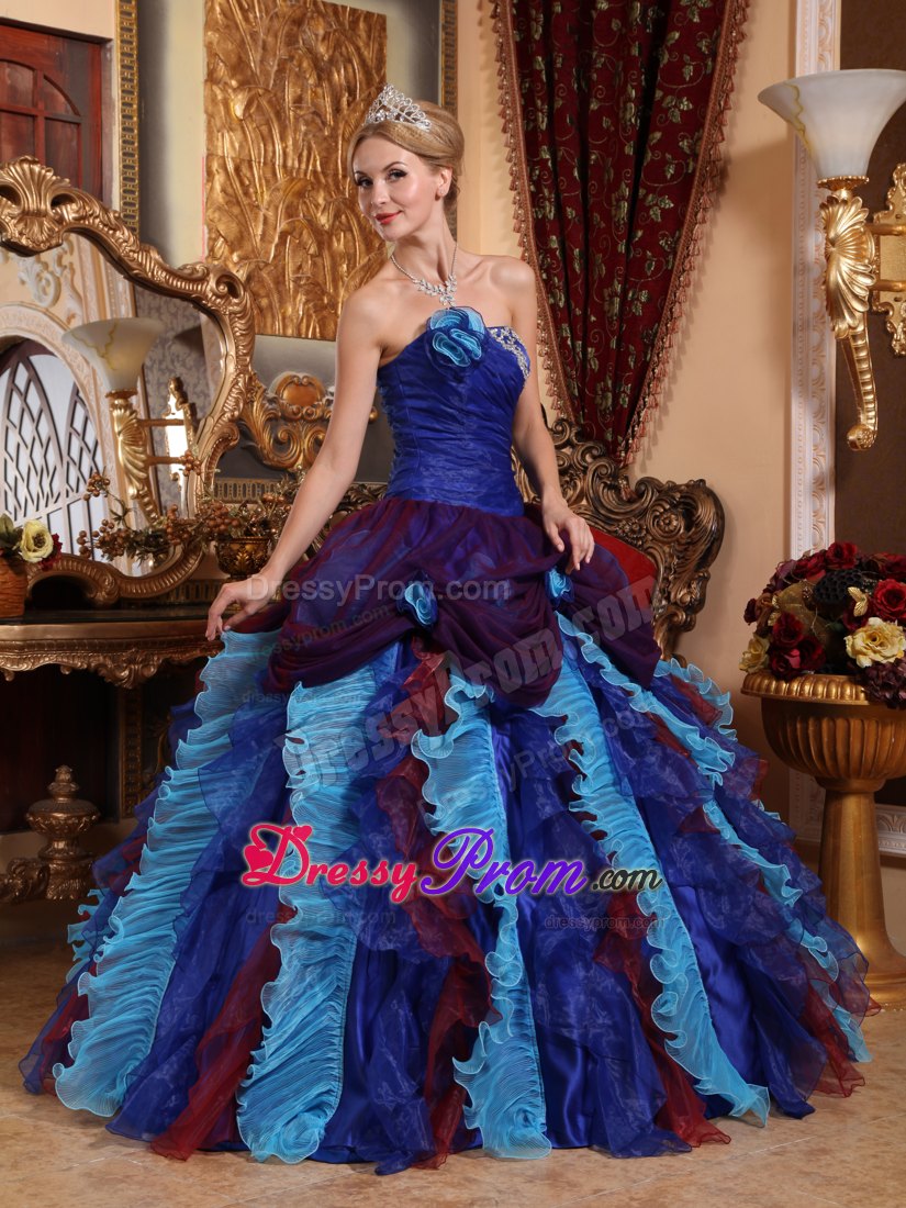 Appliques with Beading Multi-color Ball Gown Strapless Quinceanera Dress