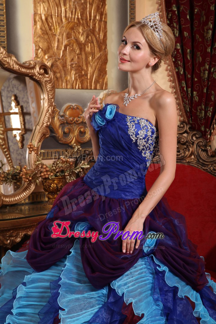 Appliques with Beading Multi-color Ball Gown Strapless Quinceanera Dress