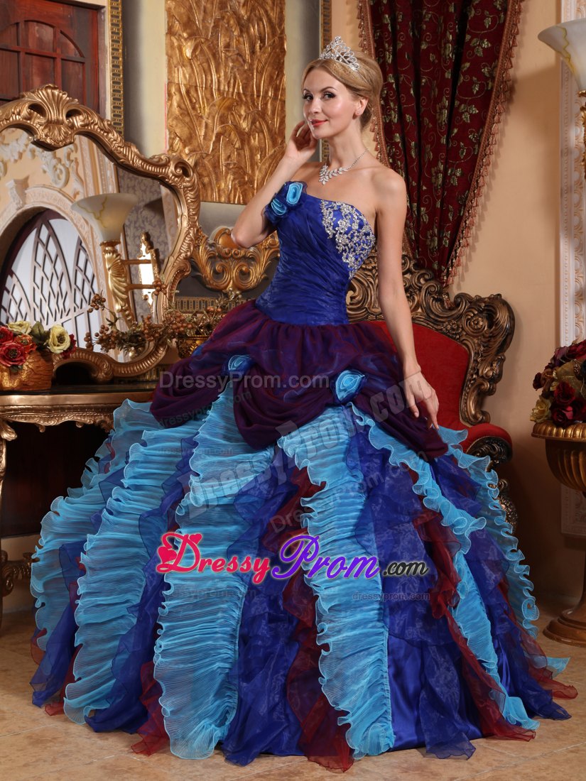 Appliques with Beading Multi-color Ball Gown Strapless Quinceanera Dress