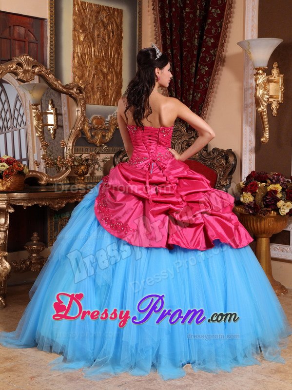 Strapless Appliques with Beading Quinceanera Dress in Red and Blue