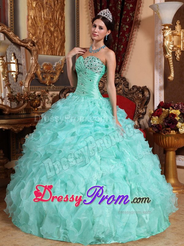 Apple Green Sweetheart Quinceanera Dress with Beading and Ruffles