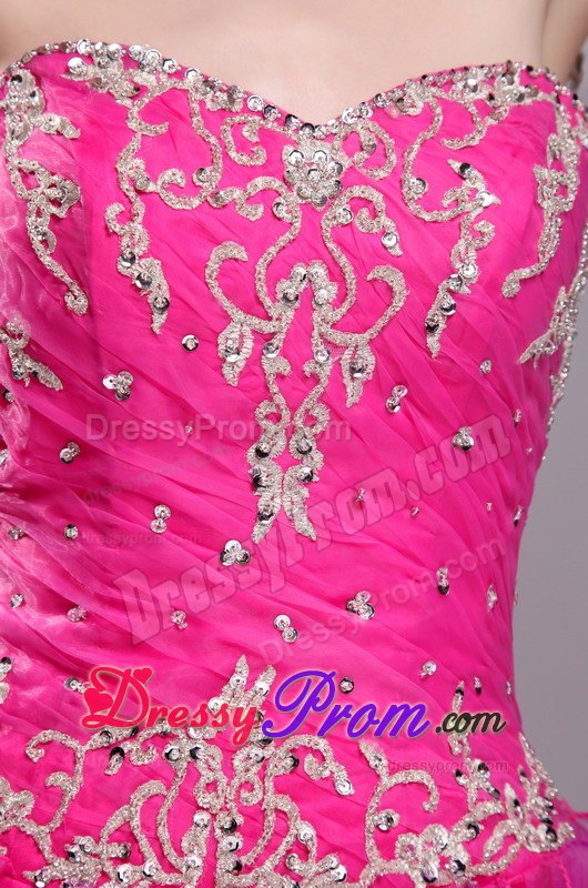 Appliques and Ruffles Sweetheart Floor-length Quinceanera Dress in Fuchsia