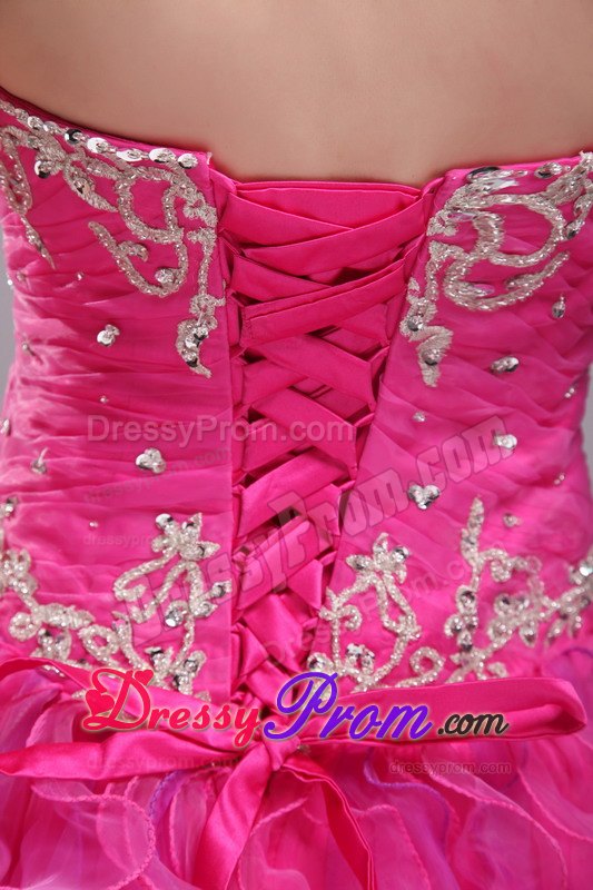 Appliques and Ruffles Sweetheart Floor-length Quinceanera Dress in Fuchsia