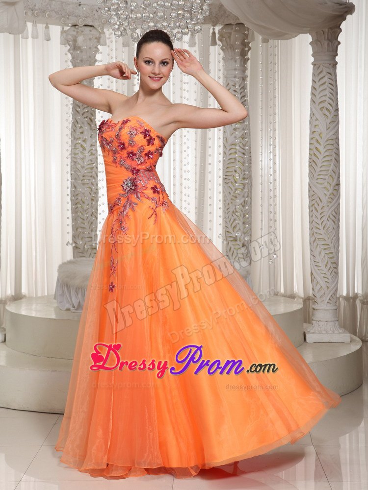 Orange Princess Dress for Prom Queen with Flowers Appliques